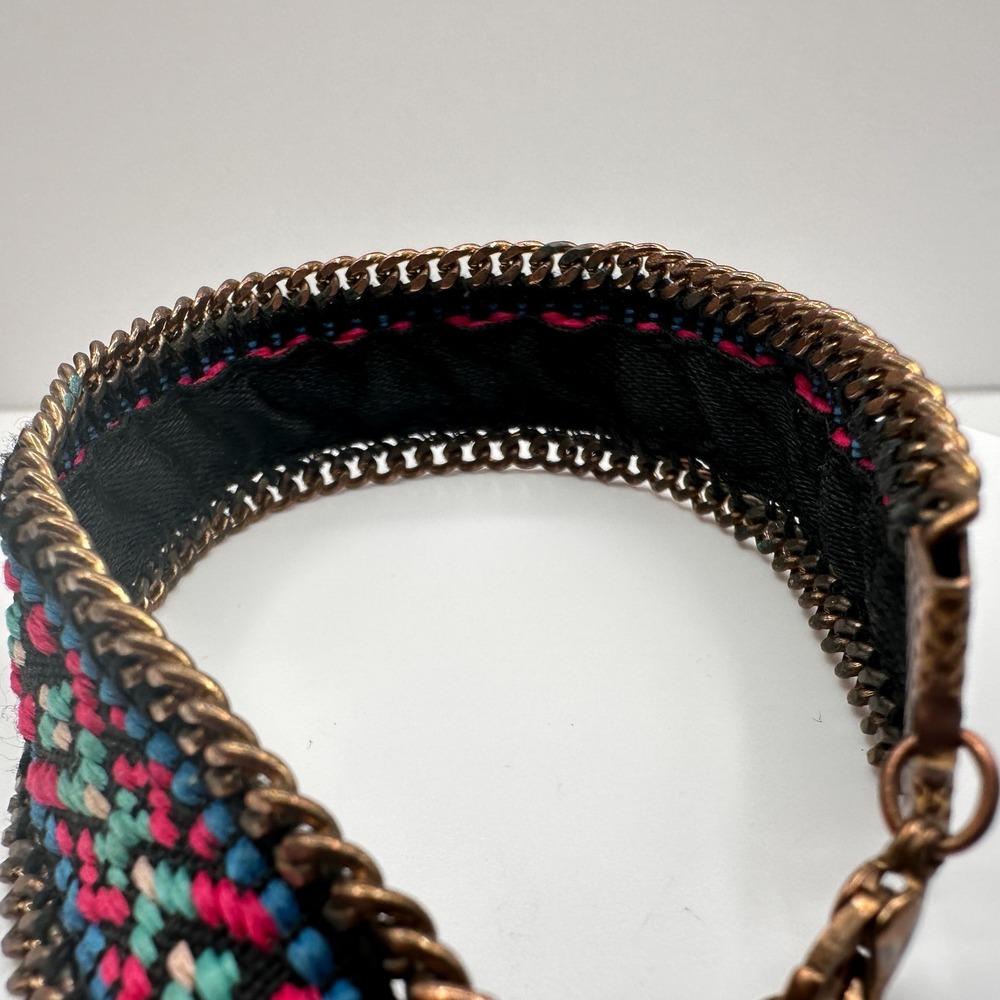 Vintage 90s Bronze Tone Geometric Pattern Cuff Bracelet Chain Women's Jewelry - Picture 8 of 10